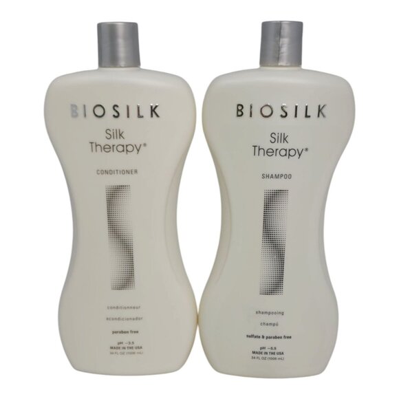 BioSilk Silk Therapy Shampoo & Conditioner Set 34 Oz Jumbo Sulfate Paraben Free - Picture 1 of 8